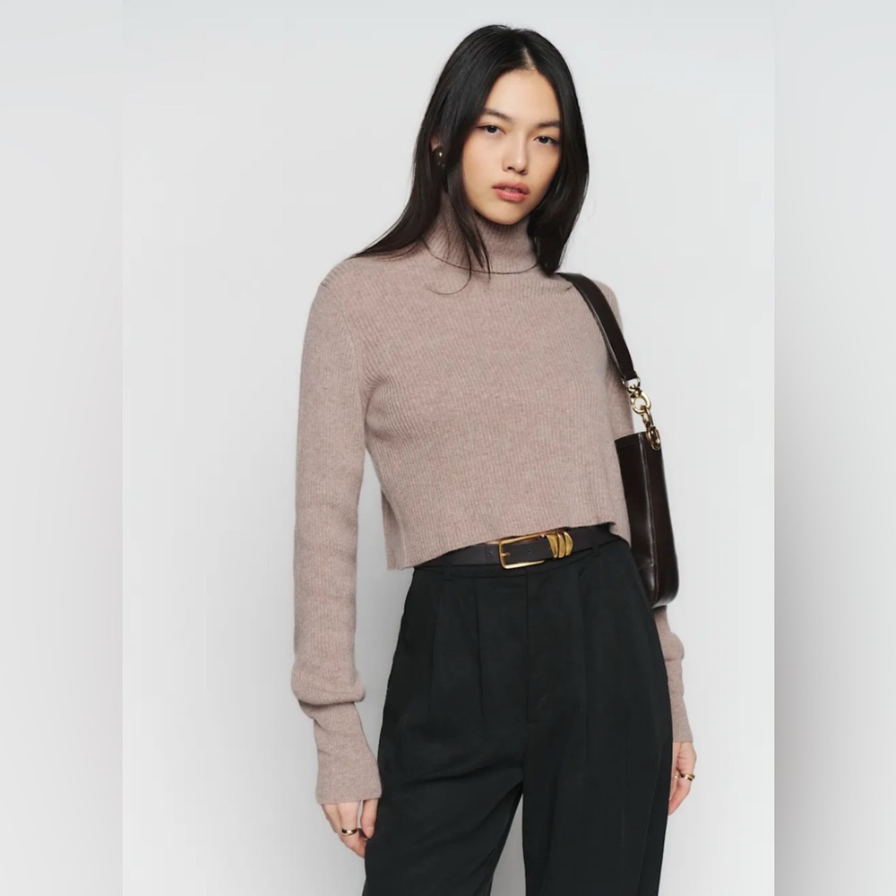 Reformation Luisa Cropped Cashmere Sweater in oatmeal, size L